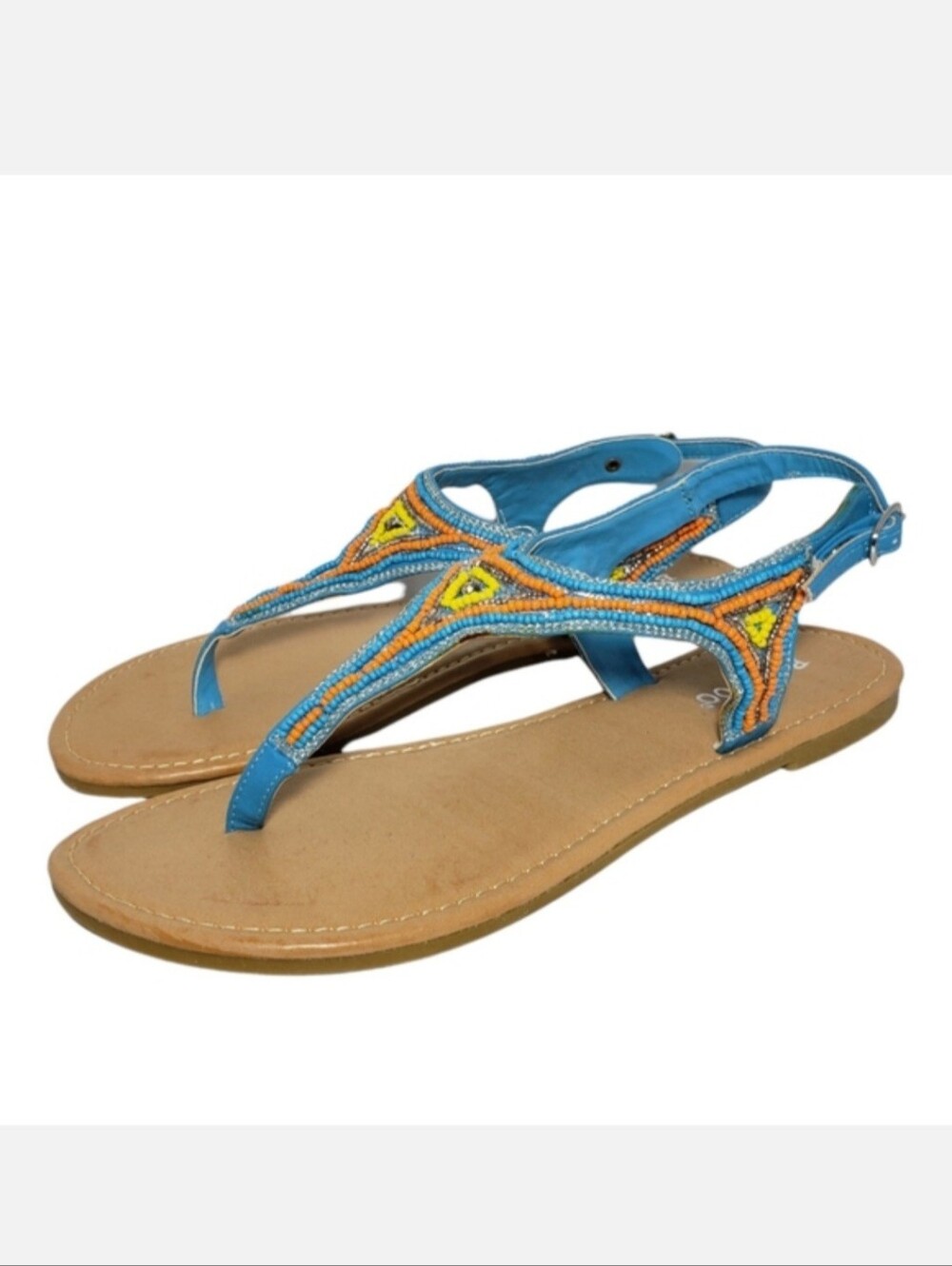 NEW Bamboo Sequoia Turquoise Beaded Sandals Women's Size 8